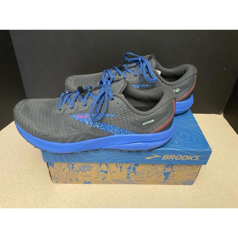 New! Mens Brooks Divide 4 Light Trail Shoes ~ Ebony/Black/Victoria Blue. Size 8D - Picture 4 of 7